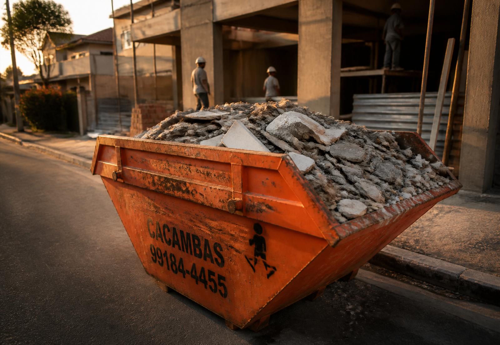 Caçamba de entulho em obra em São José dos Campos